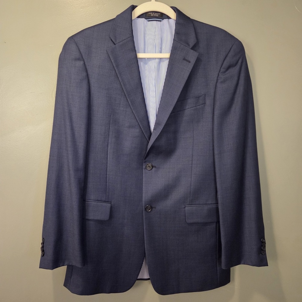 Tommy Hilfiger Men's 38R 100% Wool Suit Jacket Blazer Double Vent, Navy Blue